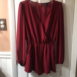 NWOT Burgundy Romper with Long Sleeves and Pockets
